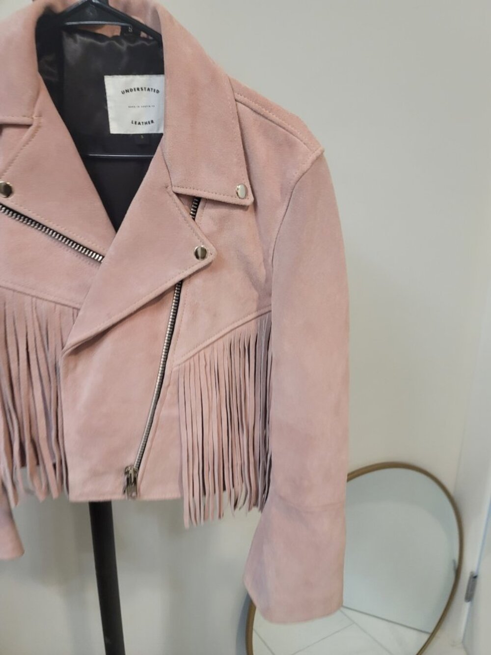 Free People Understand leather Fringe jacket Small Pink - Picture 3 of 8
